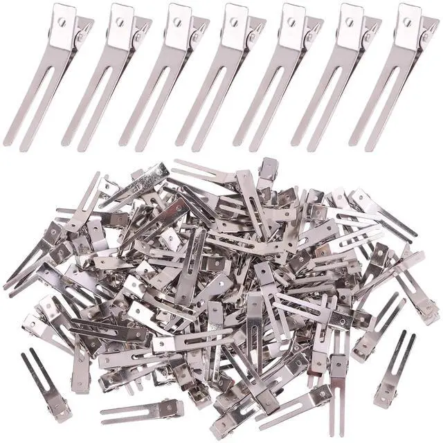 Main image of 120pcs Double Prong Curl Clips, Metal Hairpins for Hair Styling and Bows, Salon-Grade Hair Clips for Curling (Silver)