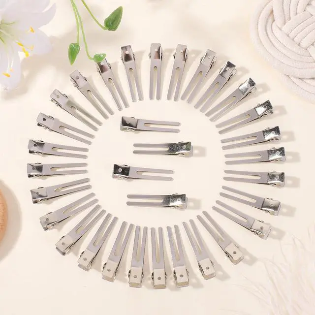 Alt view image 2 of 7 - 120pcs Double Prong Curl Clips, Metal Hairpins for Hair Styling and Bows, Salon-Grade Hair Clips for Curling (Silver)