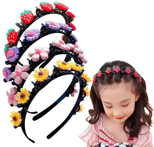 Main image of Hairpin, Sweet Princess Hairstyle Hairpin for Girl, Double Layer Headbands with Clips Twist Plait, 4 Pcs
