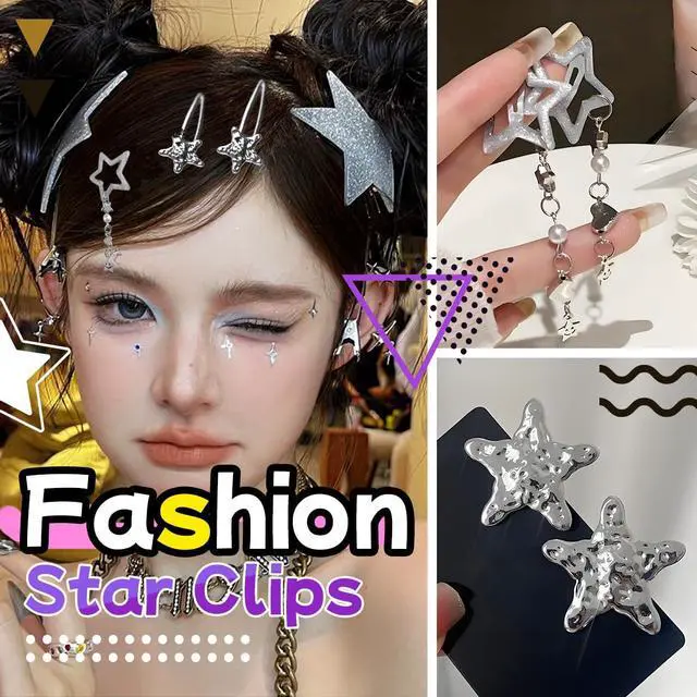 Alt view image 4 of 7 - 22 Pcs Silver Hair Clips Metal Star Barrettes, 13 Shapes Hairpin Barrettes, Goth Hair Pins Set, Punk 2000s Hair Accessories for Women and Girls Styling Star Hairpin (22 PCS)