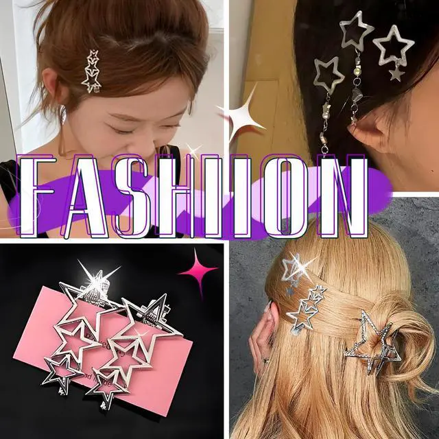 Alt view image 5 of 7 - 22 Pcs Silver Hair Clips Metal Star Barrettes, 13 Shapes Hairpin Barrettes, Goth Hair Pins Set, Punk 2000s Hair Accessories for Women and Girls Styling Star Hairpin (22 PCS)