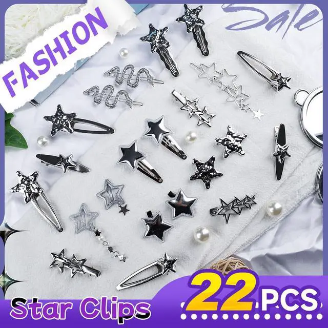 Alt view image 7 of 7 - 22 Pcs Silver Hair Clips Metal Star Barrettes, 13 Shapes Hairpin Barrettes, Goth Hair Pins Set, Punk 2000s Hair Accessories for Women and Girls Styling Star Hairpin (22 PCS)