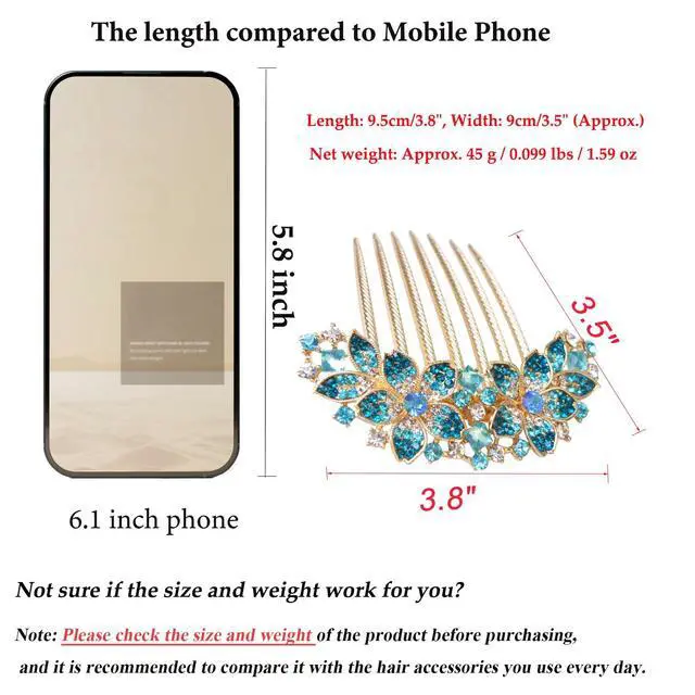 Alt view image 2 of 5 - Women Rhinestone Inlaid Flower Hair Comb Hairpin Barrette Accessory,Also Perfect Mother's Day Gifts for Mom (Blue)