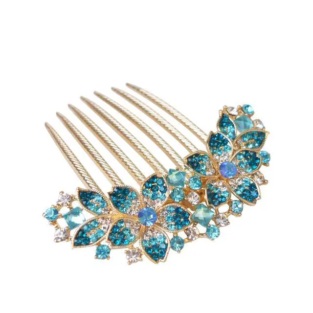 Alt view image 3 of 5 - Women Rhinestone Inlaid Flower Hair Comb Hairpin Barrette Accessory,Also Perfect Mother's Day Gifts for Mom (Blue)