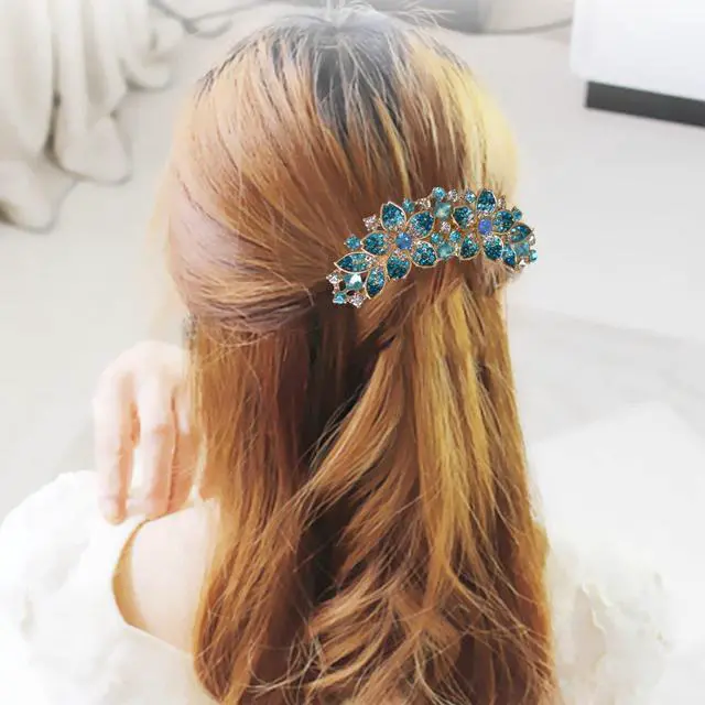 Alt view image 4 of 5 - Women Rhinestone Inlaid Flower Hair Comb Hairpin Barrette Accessory,Also Perfect Mother's Day Gifts for Mom (Blue)