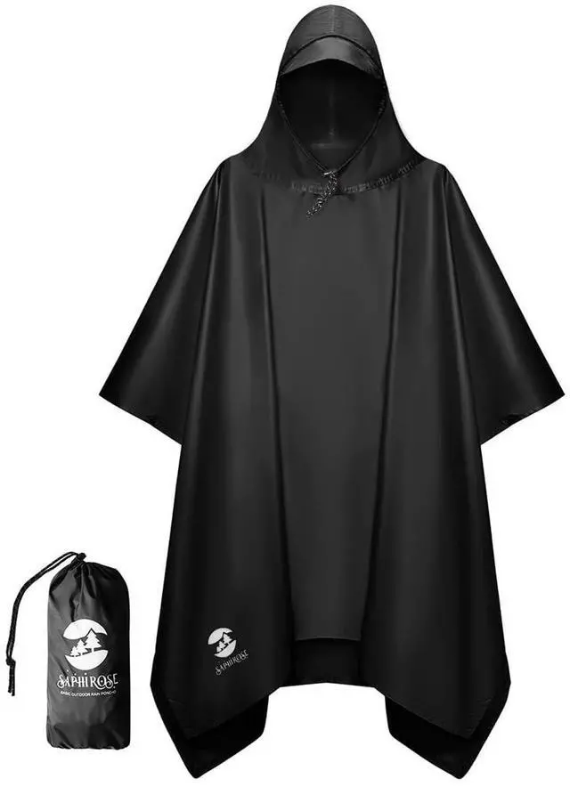 Main image of Hooded Rain Poncho Waterproof Raincoat Jacket for Men Women Adults (Black)