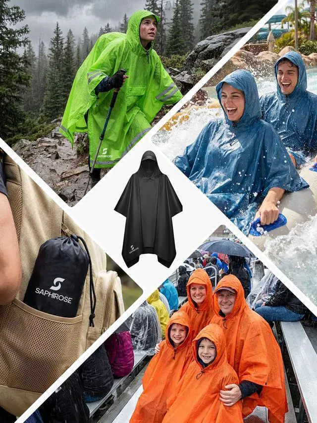 Alt view image 6 of 6 - Hooded Rain Poncho Waterproof Raincoat Jacket for Men Women Adults (Black)