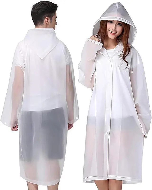 Main image of Rain Coat Poncho for Adult, 2 Pack Women Men Reusable Raincoats Emergency with Hood and Drawstring (White+White)