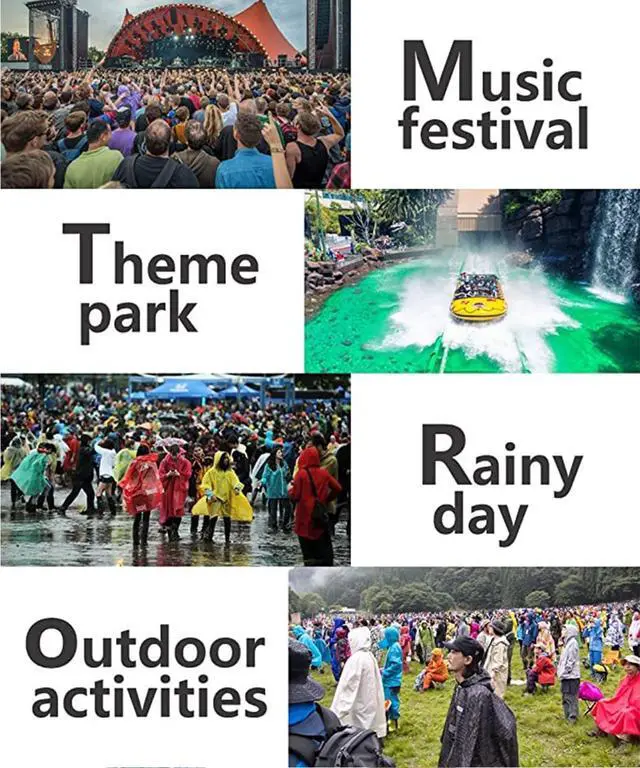 Alt view image 7 of 7 - Rain Coat Poncho for Adult, 2 Pack Women Men Reusable Raincoats Emergency with Hood and Drawstring (White+White)