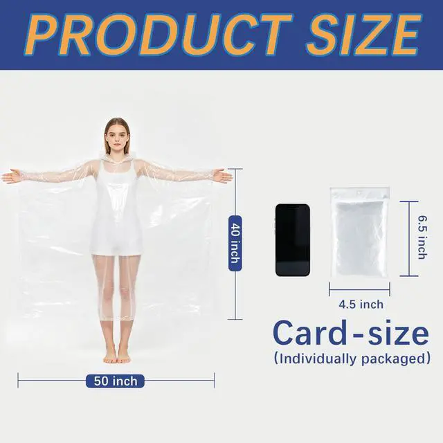 Alt view image 2 of 7 - 12 Pack Disposable Rain Ponchos for Adults, Emergency Clear Poncho with Hood Waterproof Bulk Plastic Rain Coat Family Pack for Hiking, Travel, Camping