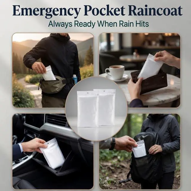 Alt view image 6 of 7 - 12 Pack Disposable Rain Ponchos for Adults, Emergency Clear Poncho with Hood Waterproof Bulk Plastic Rain Coat Family Pack for Hiking, Travel, Camping