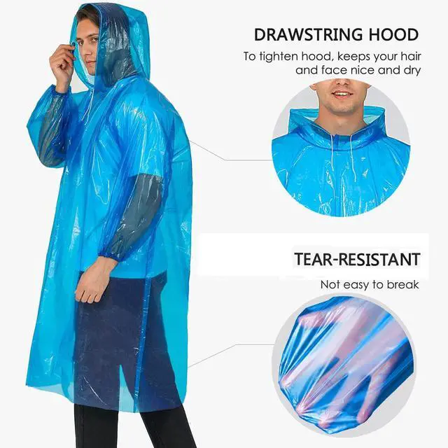 Alt view image 4 of 7 - Rain Ponchos for Adults, Disposable 4-Pack Clear Family Ponchos, Emergency Ponchos with Hood for Travel & Outdoor