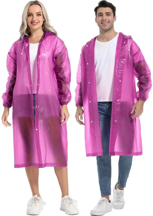 Main image of Rain Coats for Adults, 2 Pack Reusable EVA Rain Ponchos Emergency for Camping Hiking Travelling Pink