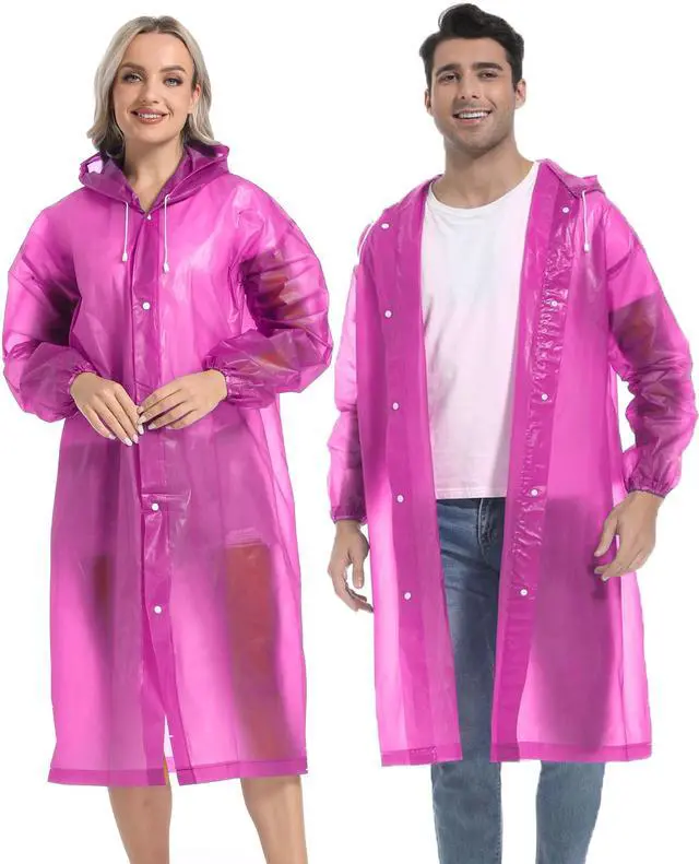 Alt view image 2 of 7 - Rain Coats for Adults, 2 Pack Reusable EVA Rain Ponchos Emergency for Camping Hiking Travelling Pink