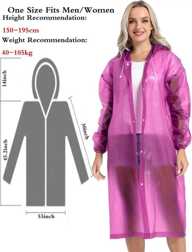 Alt view image 4 of 7 - Rain Coats for Adults, 2 Pack Reusable EVA Rain Ponchos Emergency for Camping Hiking Travelling Pink