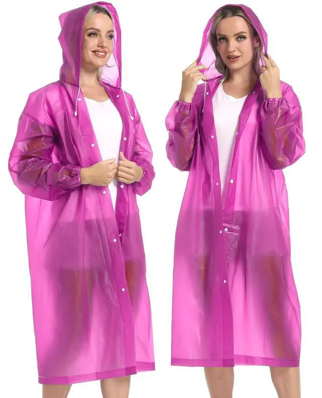 Alt view image 7 of 7 - Rain Coats for Adults, 2 Pack Reusable EVA Rain Ponchos Emergency for Camping Hiking Travelling Pink