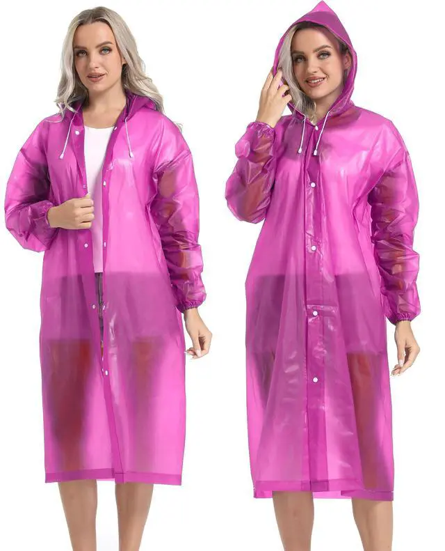 Alt view image 6 of 7 - Rain Coats for Adults, 2 Pack Reusable EVA Rain Ponchos Emergency for Camping Hiking Travelling Pink