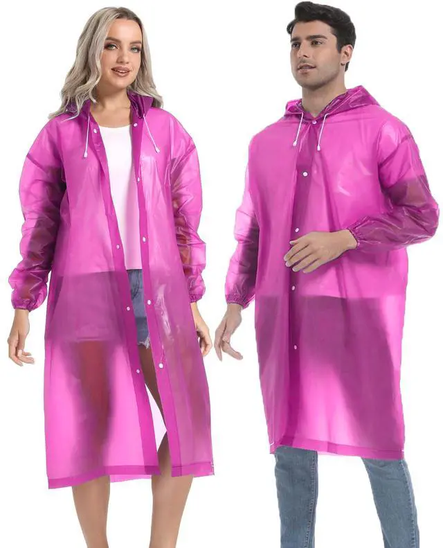 Alt view image 3 of 7 - Rain Coats for Adults, 2 Pack Reusable EVA Rain Ponchos Emergency for Camping Hiking Travelling Pink