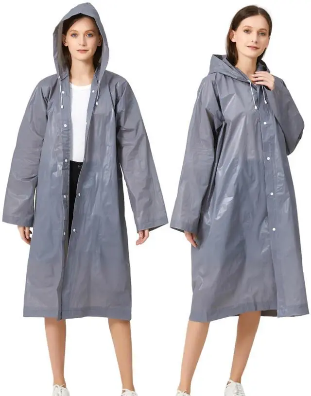 Main image of Rain Ponchos for Adults, Reusable Waterproof Hooded EVA Rain Coats Rain Jackets Rainwear for Women Men, Pack of 2 (US, Alpha, One Size, Regular, Regular, 2, Grey)