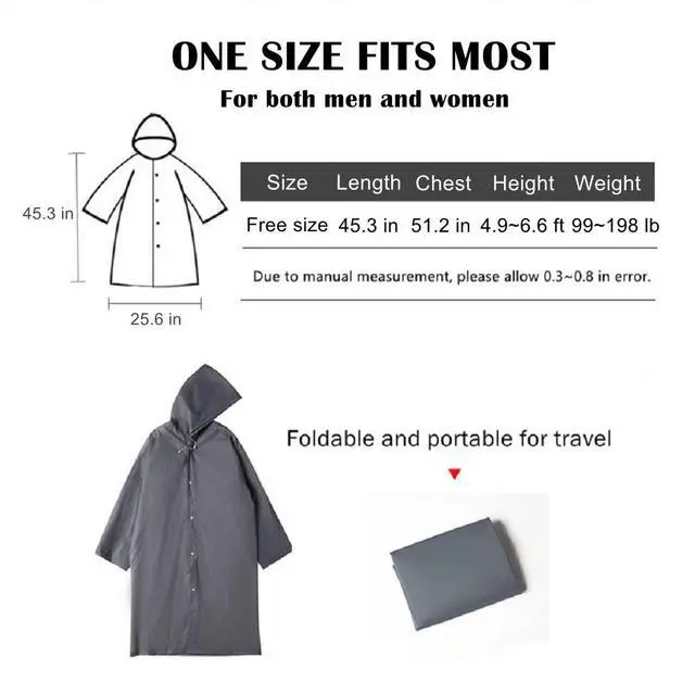 Alt view image 5 of 7 - Rain Ponchos for Adults, Reusable Waterproof Hooded EVA Rain Coats Rain Jackets Rainwear for Women Men, Pack of 2 (US, Alpha, One Size, Regular, Regular, 2, Grey)