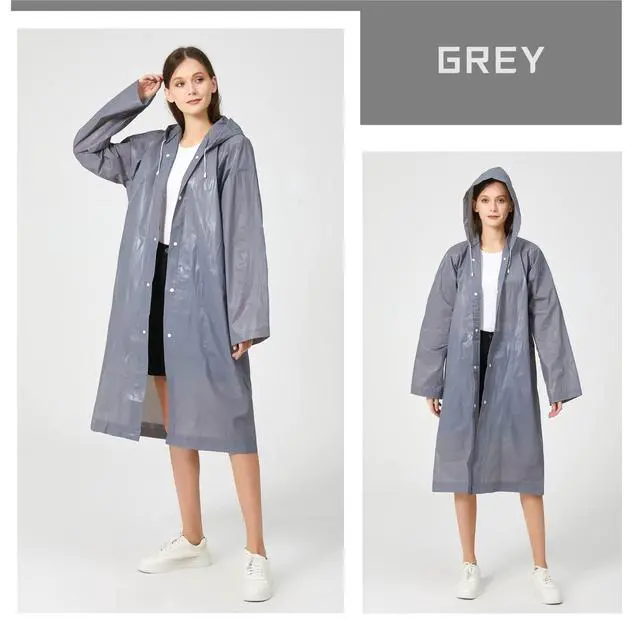 Alt view image 7 of 7 - Rain Ponchos for Adults, Reusable Waterproof Hooded EVA Rain Coats Rain Jackets Rainwear for Women Men, Pack of 2 (US, Alpha, One Size, Regular, Regular, 2, Grey)