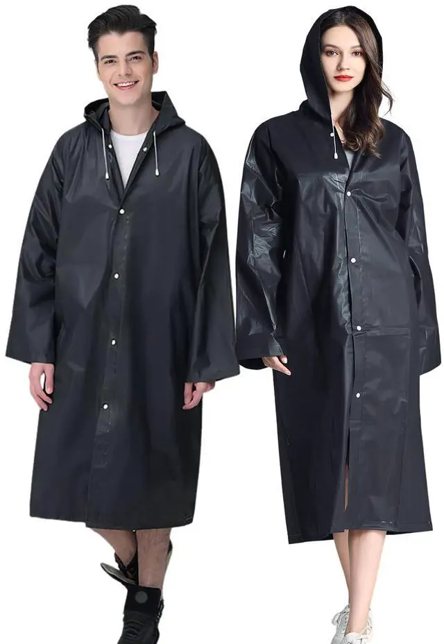 Main image of Rain Ponchos for Adults Reusable, 2 Pcs Raincoats for Women Men with Hood (B-Adults Poncho-Black)