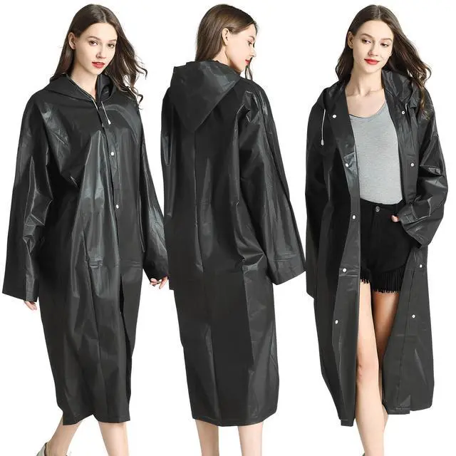 Alt view image 2 of 7 - Rain Ponchos for Adults Reusable, 2 Pcs Raincoats for Women Men with Hood (B-Adults Poncho-Black)