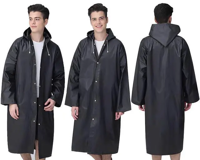 Alt view image 5 of 7 - Rain Ponchos for Adults Reusable, 2 Pcs Raincoats for Women Men with Hood (B-Adults Poncho-Black)