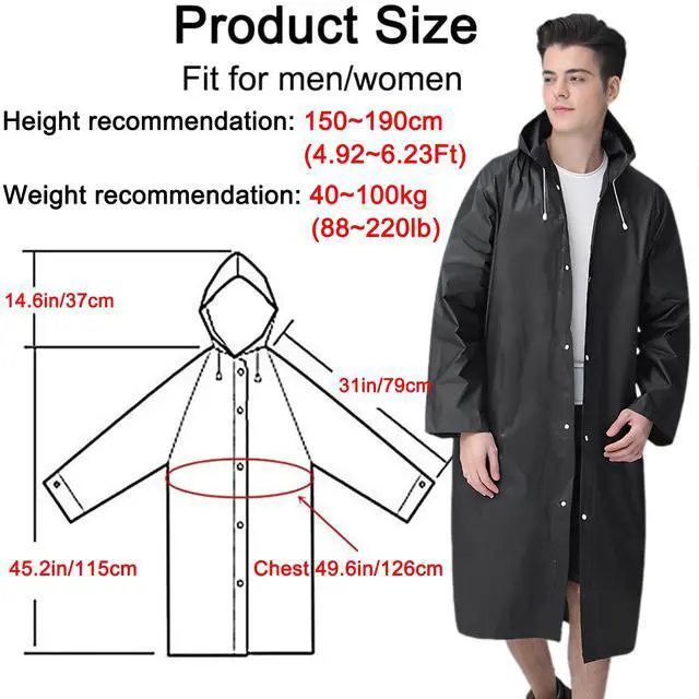 Alt view image 4 of 7 - Rain Ponchos for Adults Reusable, 2 Pcs Raincoats for Women Men with Hood (B-Adults Poncho-Black)