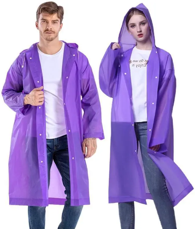 Main image of Rain Ponchos for Adults Reusable, 2 Pack Raincoat for Women Men, Waterproof Rain Coat Gear with Hood Drawstring (US, Alpha, One Size, Regular, Regular, Purple x2)