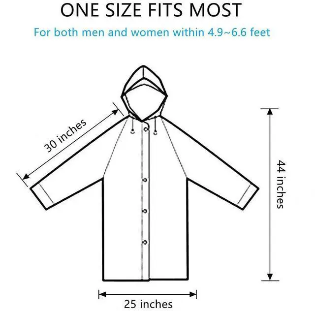 Alt view image 3 of 7 - Rain Ponchos for Adults Reusable, 2 Pack Raincoat for Women Men, Waterproof Rain Coat Gear with Hood Drawstring (US, Alpha, One Size, Regular, Regular, Purple x2)