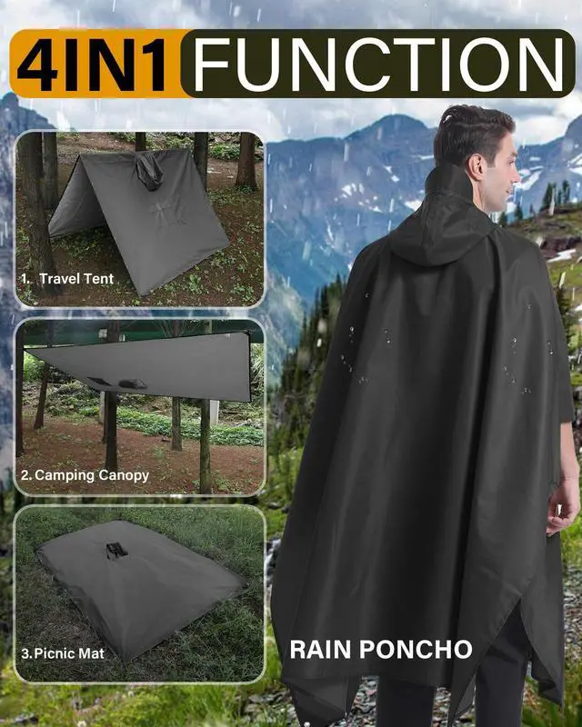 Alt view image 3 of 6 - Rain Poncho Packable Waterproof Unisex Raincoat with Pocket | 3 in 1 Functional, Lightweight, Reusable, Compact and Portable, Storage Pouch for Hiking, Camping, Outdoor
