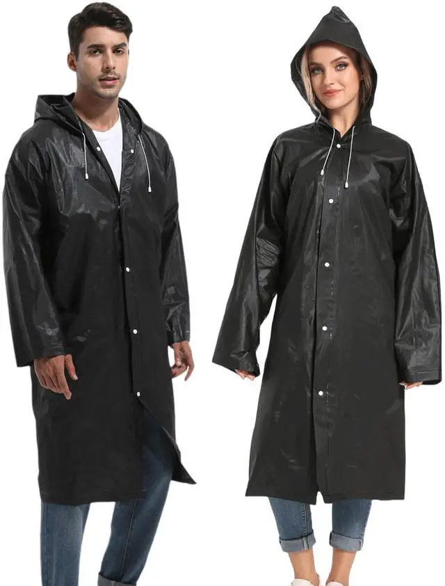 Main image of Rain Ponchos for Adults Reusable 2Pcs Raincoats Emergency Survival With Hoods And Sleeves for Women Men Black