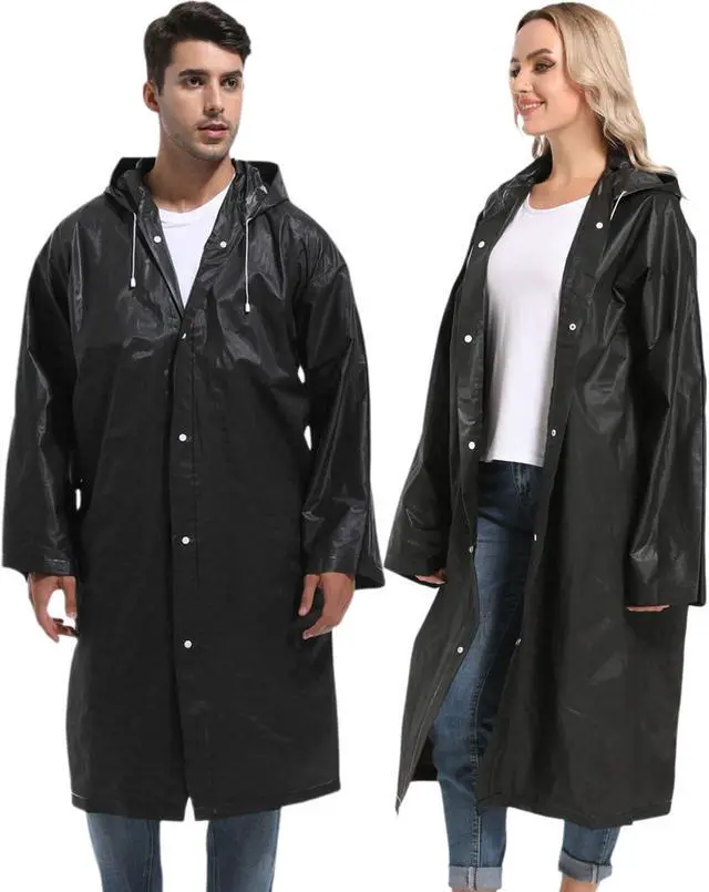 Alt view image 4 of 7 - Rain Ponchos for Adults Reusable 2Pcs Raincoats Emergency Survival With Hoods And Sleeves for Women Men Black