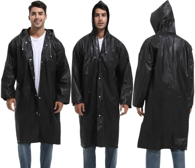 Alt view image 3 of 7 - Rain Ponchos for Adults Reusable 2Pcs Raincoats Emergency Survival With Hoods And Sleeves for Women Men Black