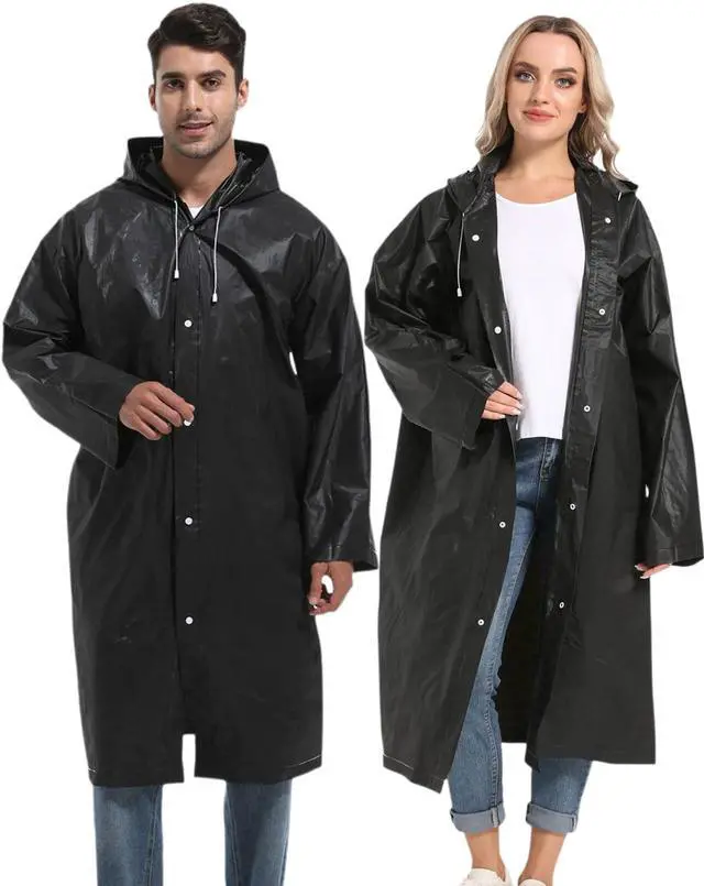 Alt view image 2 of 7 - Rain Ponchos for Adults Reusable 2Pcs Raincoats Emergency Survival With Hoods And Sleeves for Women Men Black
