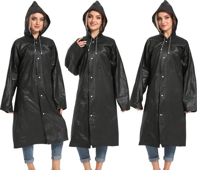 Alt view image 7 of 7 - Rain Ponchos for Adults Reusable 2Pcs Raincoats Emergency Survival With Hoods And Sleeves for Women Men Black