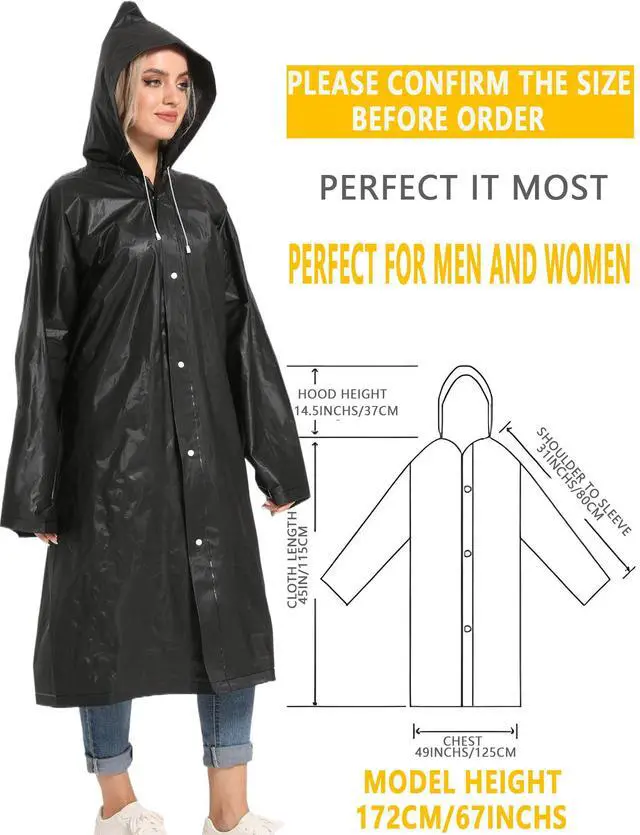 Alt view image 5 of 7 - Rain Ponchos for Adults Reusable 2Pcs Raincoats Emergency Survival With Hoods And Sleeves for Women Men Black
