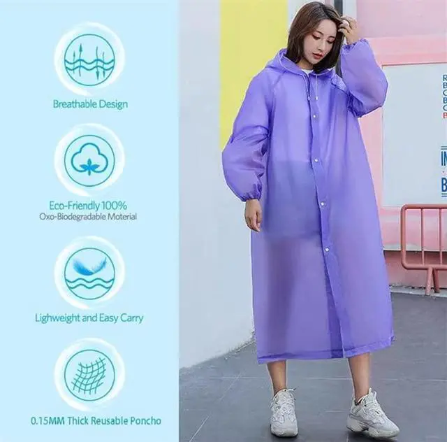 Alt view image 4 of 7 - Rain Ponchos for Adults, Reusable EVA Rain Coats Waterproof Hooded Rain Jackets Rainwear for Women Men, Pack of 2