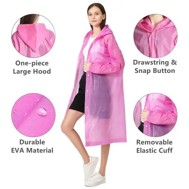 Alt view image 3 of 7 - Rain Ponchos for Adults, Reusable EVA Rain Coats Waterproof Hooded Rain Jackets Rainwear for Women Men, Pack of 2