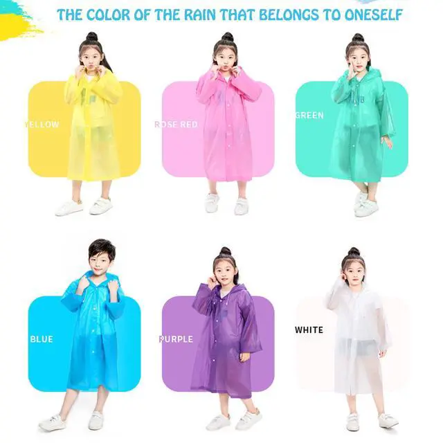 Alt view image 6 of 7 - EVA Rain Ponchos for Kids, 2 Pack Reusable Raincoats with Hoods and Sleeves Lightweight Rain Jacket (White-2Pack)