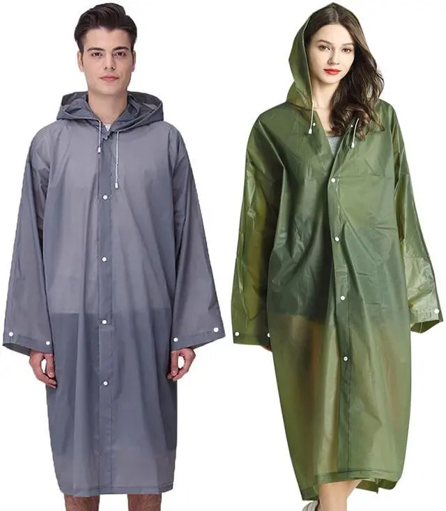 Main image of Rain Ponchos Raincoats for Adults Women Men, Reusable 2 Pack Rain Jacket Coats with Hood for Family Disney Camping Hiking(1 Green+1 Gray)