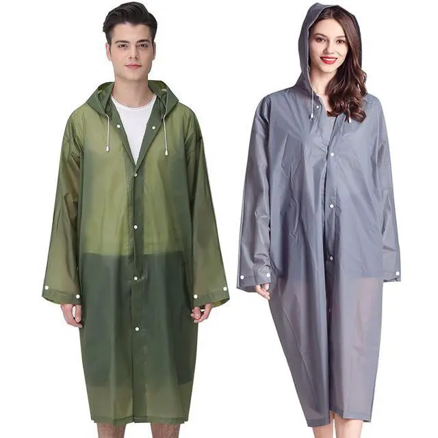 Alt view image 2 of 7 - Rain Ponchos Raincoats for Adults Women Men, Reusable 2 Pack Rain Jacket Coats with Hood for Family Disney Camping Hiking(1 Green+1 Gray)