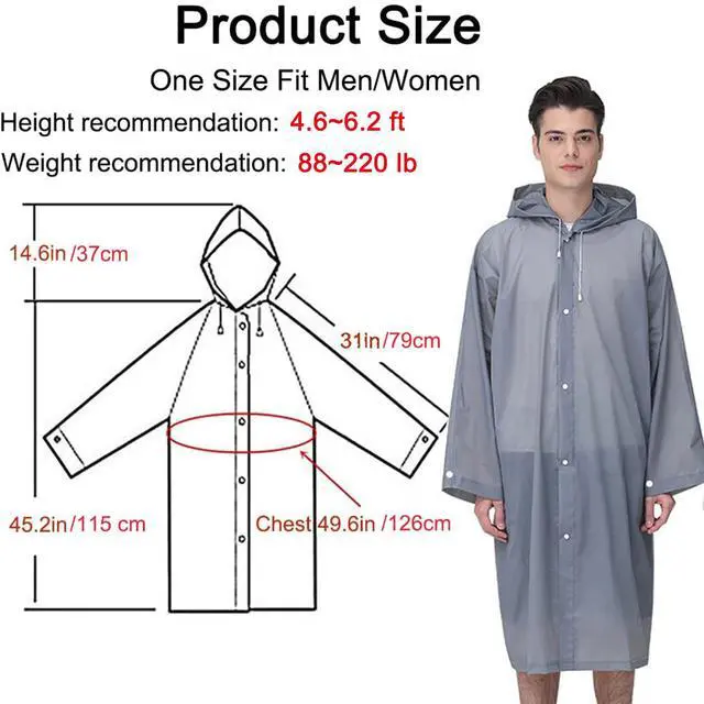 Alt view image 3 of 7 - Rain Ponchos Raincoats for Adults Women Men, Reusable 2 Pack Rain Jacket Coats with Hood for Family Disney Camping Hiking(1 Green+1 Gray)