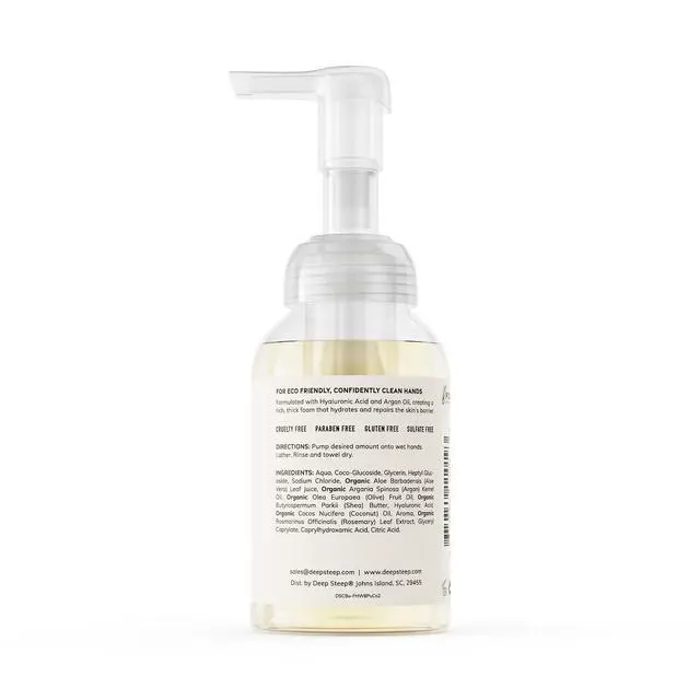 Alt view image 2 of 7 - Deep Steep Foaming Hand Wash, Pure Coconut, 8 oz Gentle Cleanser with Aloe, Argan Oil, Shea Butter & Hyaluronic Acid Vegan, Clean Beauty, Soft & Hydrated Hands