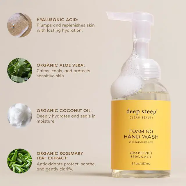 Alt view image 7 of 7 - Deep Steep Foaming Hand Wash, Pure Coconut, 8 oz Gentle Cleanser with Aloe, Argan Oil, Shea Butter & Hyaluronic Acid Vegan, Clean Beauty, Soft & Hydrated Hands