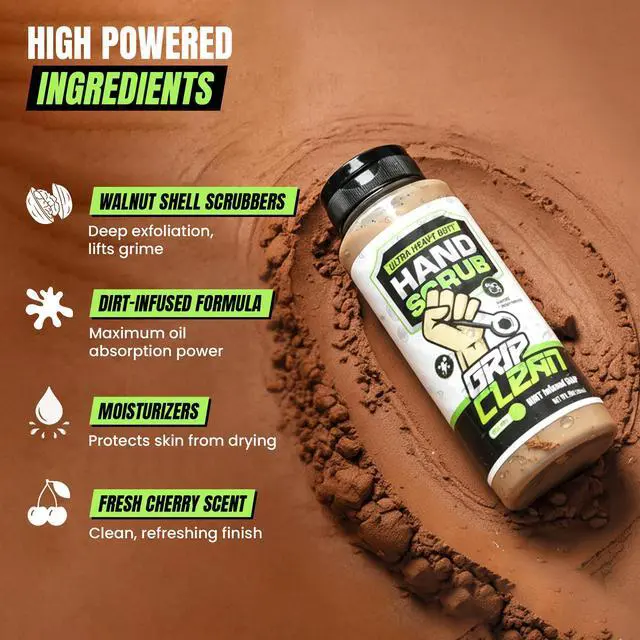 Alt view image 2 of 7 - Ultra Heavy Duty Hand Cleaner for Mechanics Walnut Shell & Clay-Infused Technology Removes Grease, Oil & Paint Pro-Grade Industrial Hand Soap with Cherry Scent - 8 Fl Oz