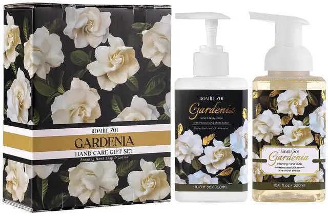 Main image of Gardenia Scent Foaming Hand Soap and Lotion - 320ml / 10.8 Fl Oz Each - Floral and Creamy Hand Care - Part of Luxury Bath & Body Gift Set