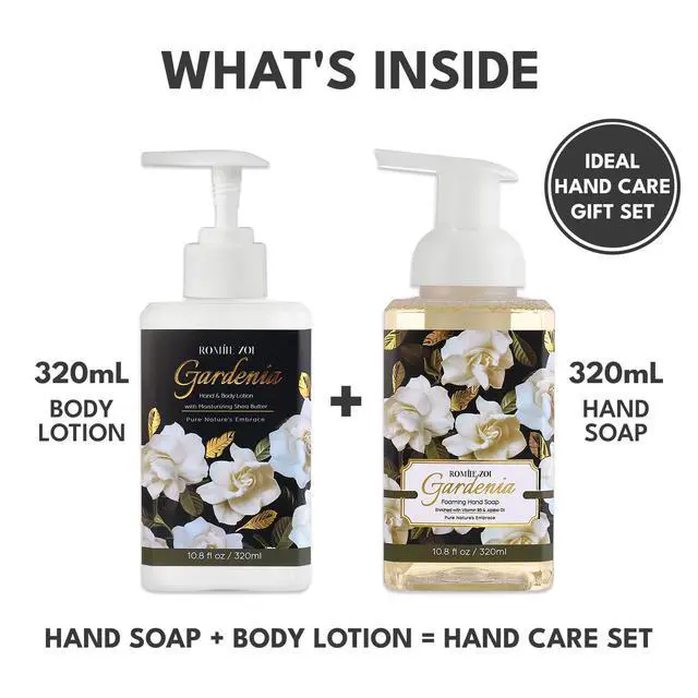 Alt view image 2 of 7 - Gardenia Scent Foaming Hand Soap and Lotion - 320ml / 10.8 Fl Oz Each - Floral and Creamy Hand Care - Part of Luxury Bath & Body Gift Set