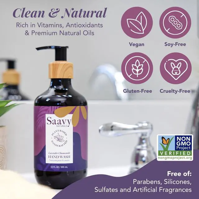 Alt view image 4 of 7 - Hand Wash Plant-Based Liquid Hand Soap with Aloe Vera, Shea Butter & Essential Oils Sulfate-Free, Moisturizing, Food-Grade Ingredients Lavender Chamomile 12 fl oz, 2 pack